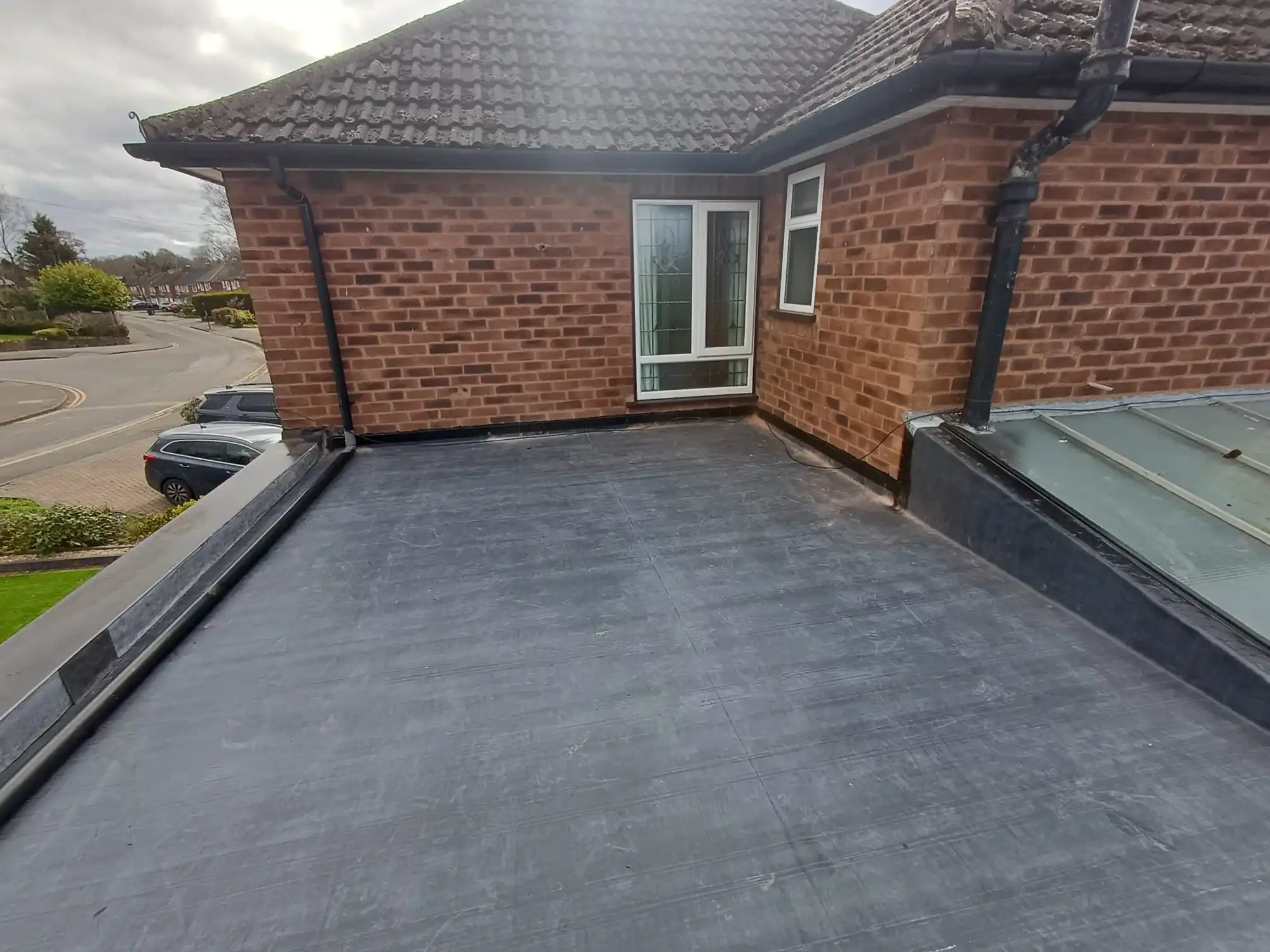 An EPDM flat roof.